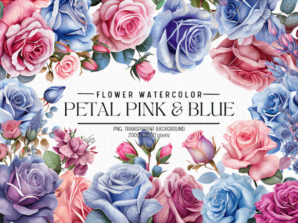 Download Petal Pink and Blue Flowers Watercolor - Flowers Collection