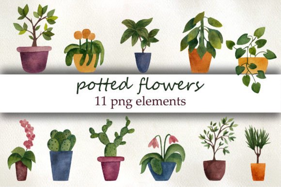Download Potted Flowers, Watercolor Clipart - Flowers Collection