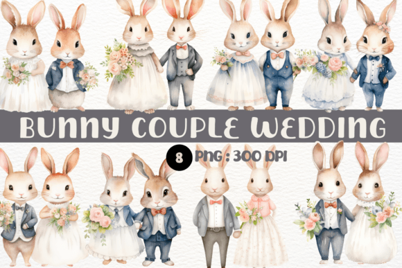 Download Watercolor Bunny Couple Wedding Clipart - Watercolor bunny Collection