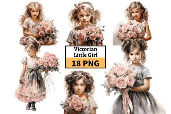 Download Victorian Little Girl with Flowers PNG - Flowers Collection