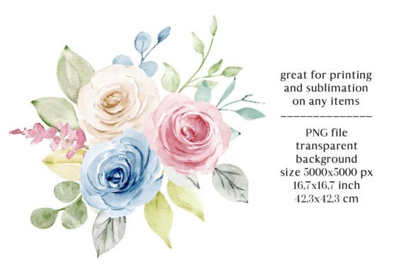 Download Pink, Blue Flowers Watercolor Bouquet. - Flowers Collection