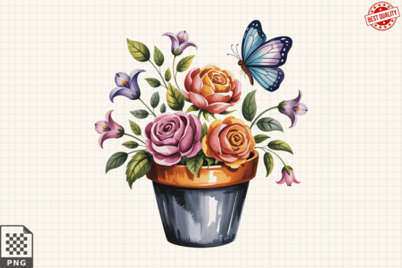 Download Butterfly and Potted Flowers Clipart PNG - Flowers Collection