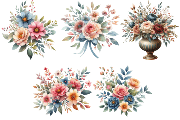 Download 5 Watercolor Flowers and Leaves Bundle - Flowers Collection