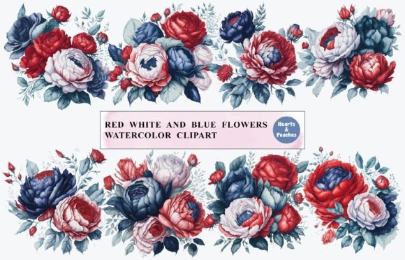 Download Red White and Blue Flowers, Watercolor - Flowers Collection