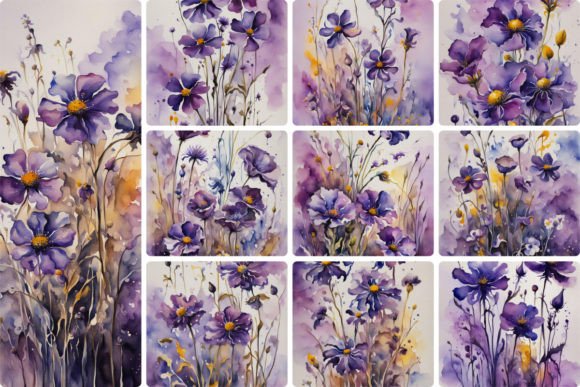 Download Violet Flowers, Watercolor - Flowers Collection