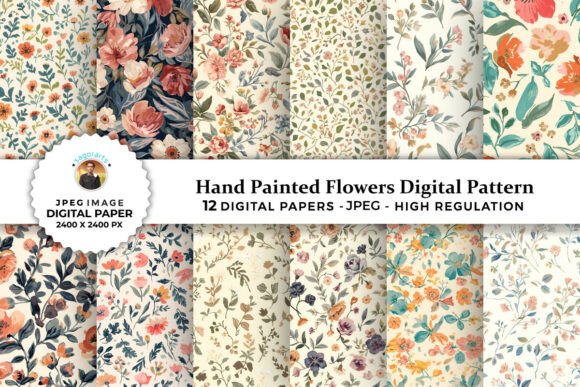 Download Hand Painted Flowers Digital Patterns - Flowers Collection
