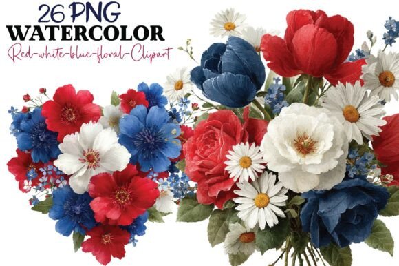 Download Patriotic Watercolor Flowers Bundle - Flowers Collection