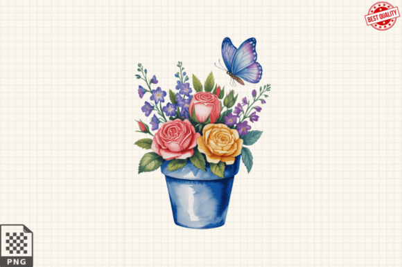 Download Butterfly and Potted Flowers Clipart PNG - Flowers Collection
