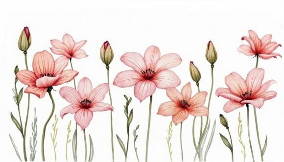 Download Transparent Flowers in Ink &amp; Wash - Flowers Collection
