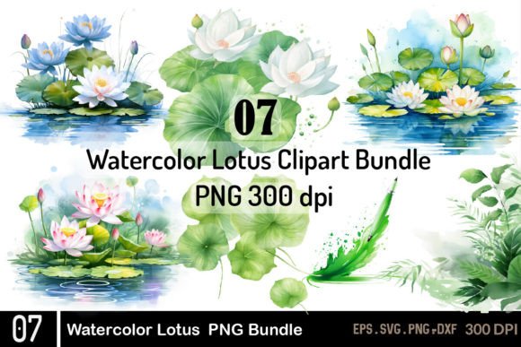 Download Watercolor Lotus Clipart Png Bundle - Lotus clipart Collection
