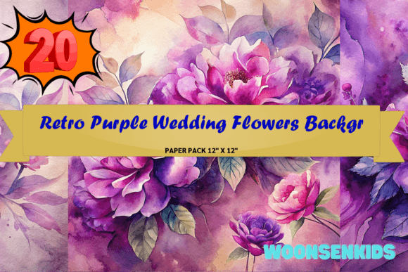 Download Best Retro Purple Wedding Flowers Background Watercolor Png Kdp Digital Paper - Background Collection