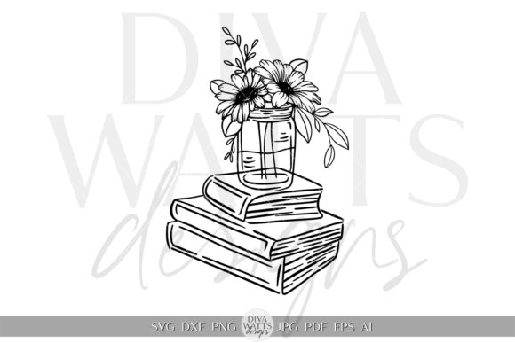 Download Flowers on Books Silhouette Artwork SVG - Flowers Collection