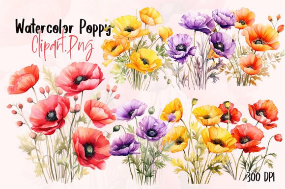 Download Poppy Flowers Watercolor Sublimation - Flowers Collection