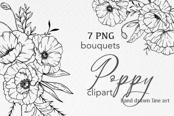 Download Poppy Flowers LINE ART. Poppy CLIPART - Flowers Collection