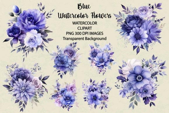 Download Blue Flowers Watercolor Clipart - Flowers Collection