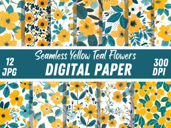 Download Yellow &amp; Teal Flowers Seamless Patterns - Flowers Collection