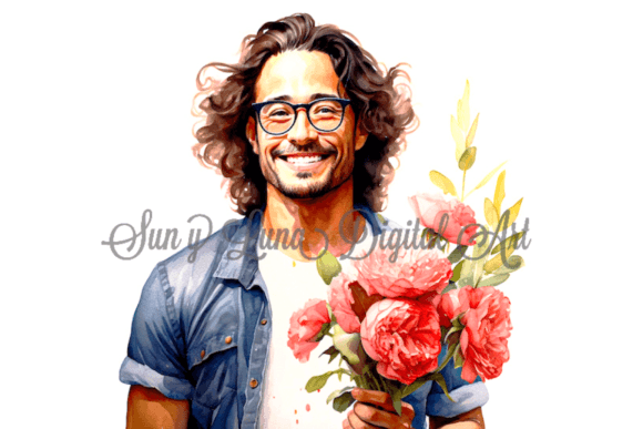 Download Man in Glasses Holding Peonies Flowers - Flowers Collection