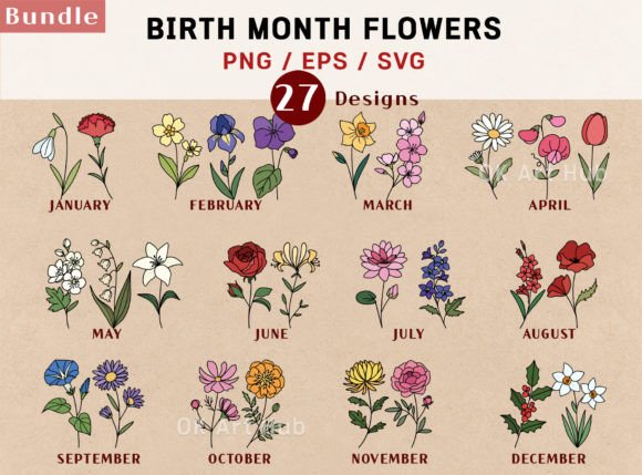 Download Birth Flowers Vector Bundle Clipart - Flowers Collection