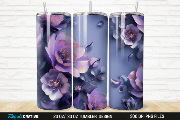 Download 3D Violet Pink Flowers 20oz Tumbler Wrap - Flowers Collection