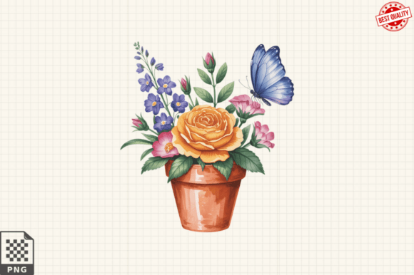 Download Butterfly and Potted Flowers Clipart PNG - Flowers Collection