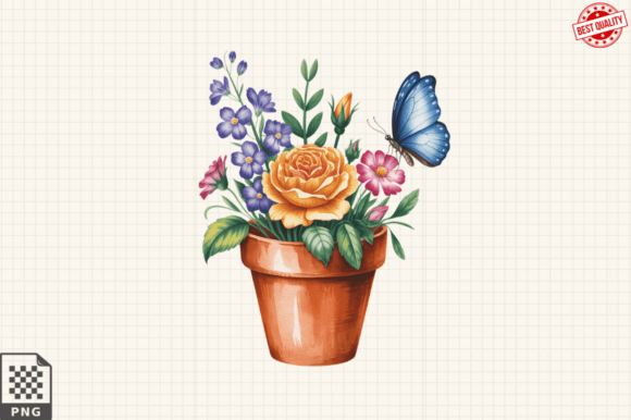 Download Butterfly and Potted Flowers Clipart PNG - Flowers Collection