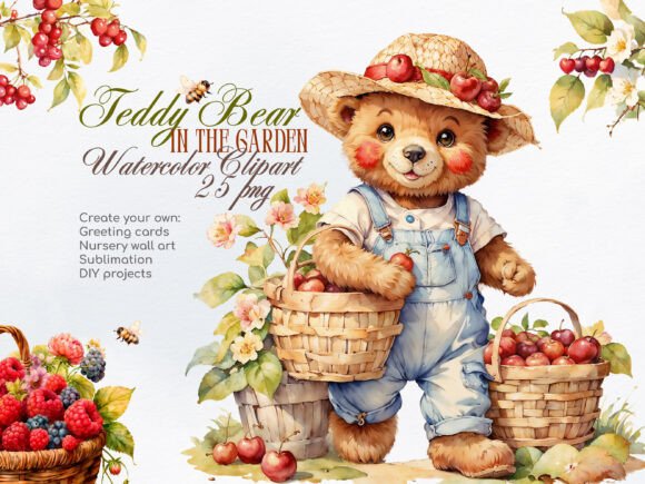 Download Teddy Bear Summer Garden Clipart Set - Summer garden clipart Collection