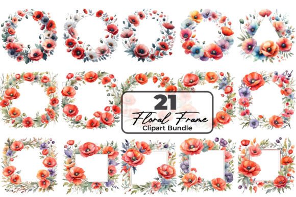 Download Red Poppy Flowers Frame Clipart Bundle - Flowers Collection