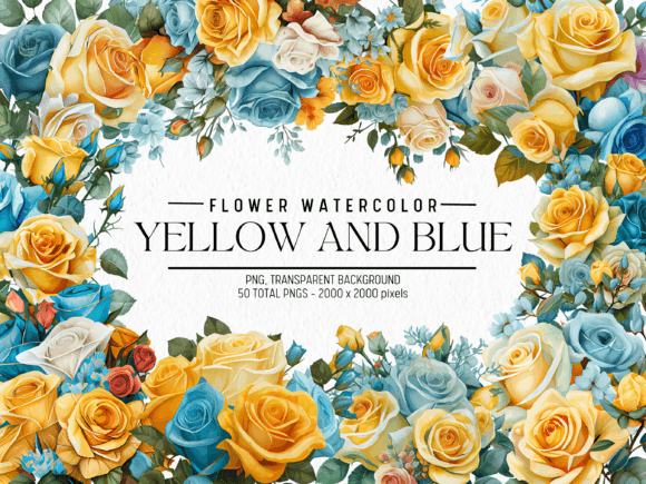 Download Yellow and Sky Blue Flowers Watercolor - Flowers Collection