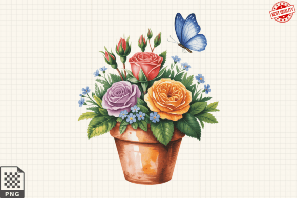 Download Butterfly and Potted Flowers Clipart PNG - Flowers Collection