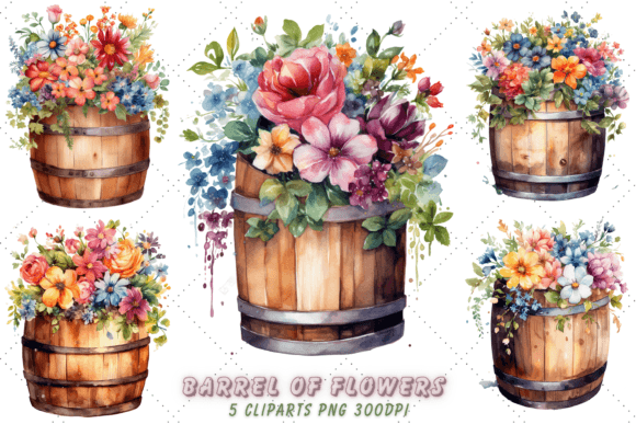 Download Barrel of Flowers Watercolor Clipart - Flowers Collection
