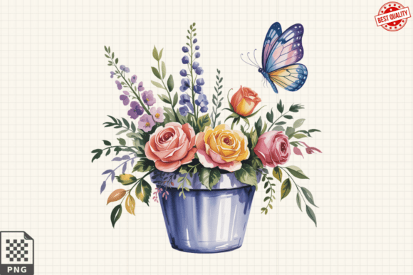 Download Butterfly and Potted Flowers Clipart PNG - Flowers Collection
