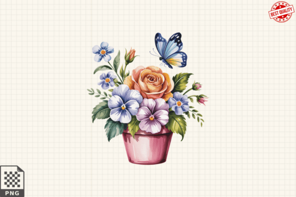 Download Butterfly and Potted Flowers Clipart PNG - Flowers Collection