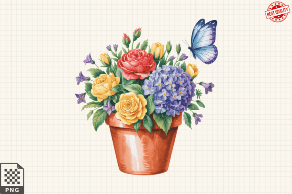 Download Butterfly and Potted Flowers Clipart PNG - Flowers Collection