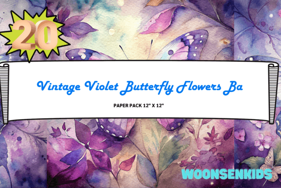 Download Best Vintage Violet Butterfly Flowers Background Watercolor Png Kdp Digital Paper - Background Collection