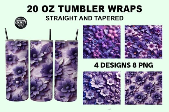 Download 3D Violet Flowers Tumbler Wrap 20oz PNG - Flowers Collection