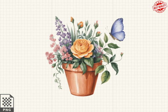 Download Butterfly and Potted Flowers Clipart PNG - Flowers Collection