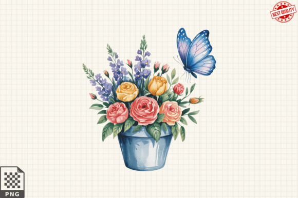 Download Butterfly and Potted Flowers Clipart PNG - Flowers Collection