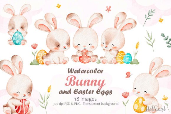 Download Watercolor Bunny and Easter Eggs - Premium Bundle