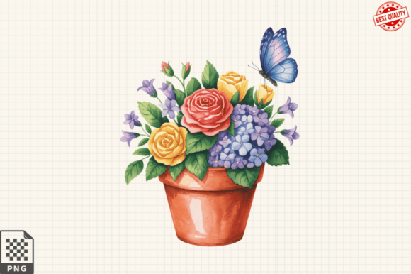 Download Butterfly and Potted Flowers Clipart PNG - Flowers Collection