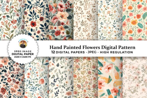 Download Hand Painted Flowers Digital Patterns - Flowers Collection