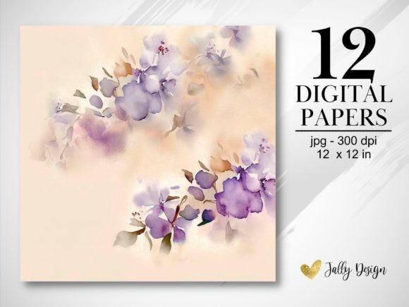 Download Violet Flowers Watercolor Digital Paper - Flowers Collection