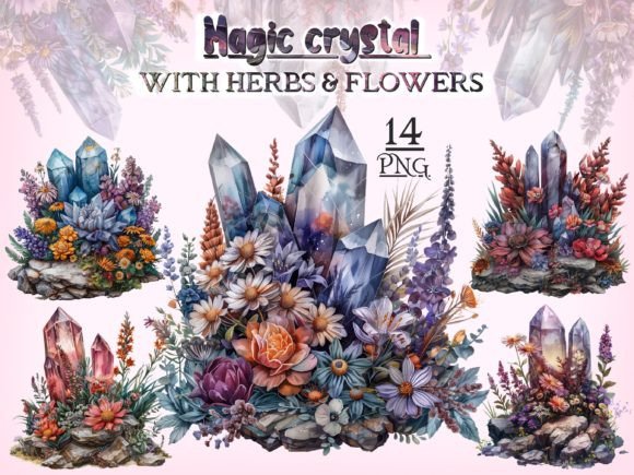 Download Crystals with Flowers &amp; Herbs PNG Bundle - Flowers Collection