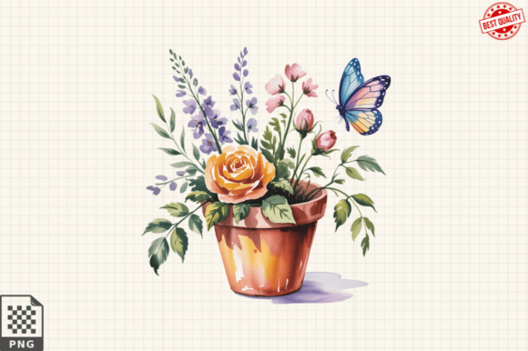 Download Butterfly and Potted Flowers Clipart PNG - Flowers Collection