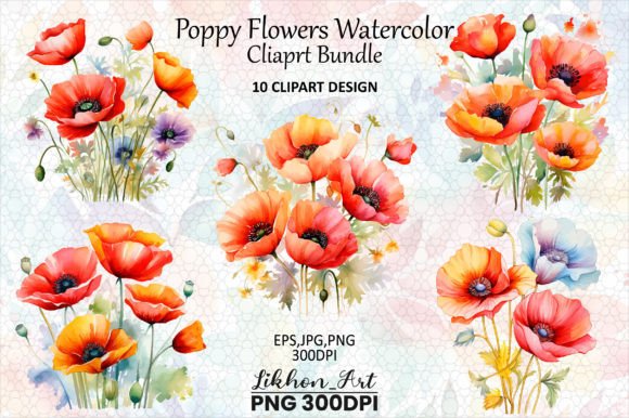 Download Poppy Flowers Watercolor Cliaprt Bundle - Flowers Collection