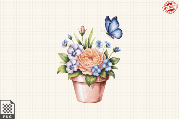 Download Butterfly and Potted Flowers Clipart PNG - Flowers Collection