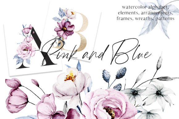 Download Watercolor Pink and Blue Flowers Peonies - Flowers Collection