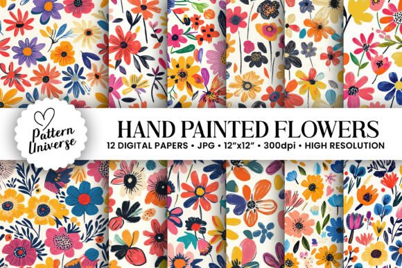 Download Hand Painted Flowers Digital Papers - Flowers Collection