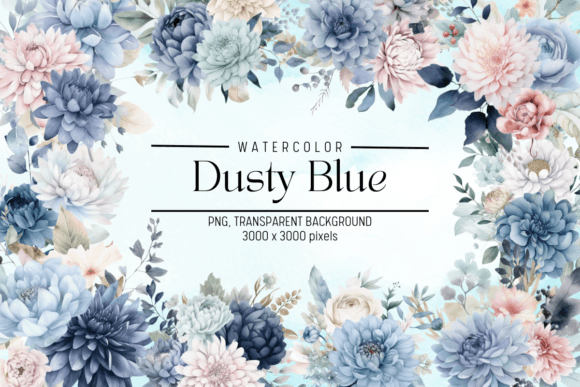 Download Dusty Blue Flowers Watercolor Clipart - Flowers Collection