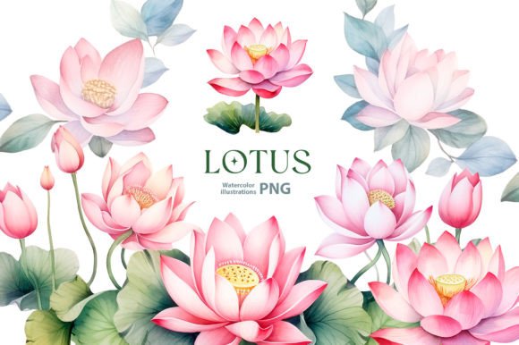 Download Watercolor Lotus Clipart Set, 10 Png - Lotus clipart Collection