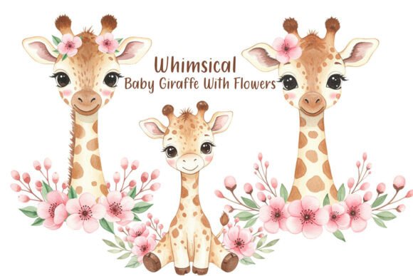 Download Whimsical Baby Giraffe with Flowers - Flowers Collection